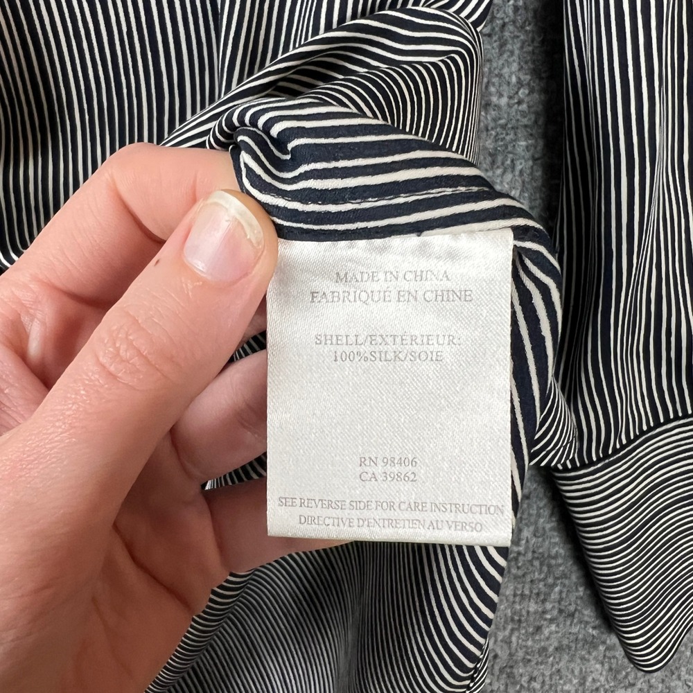Theory Womens 100% Silk Pinstripe Long Button Down Shirt Black White Size M - Picture 6 of 10